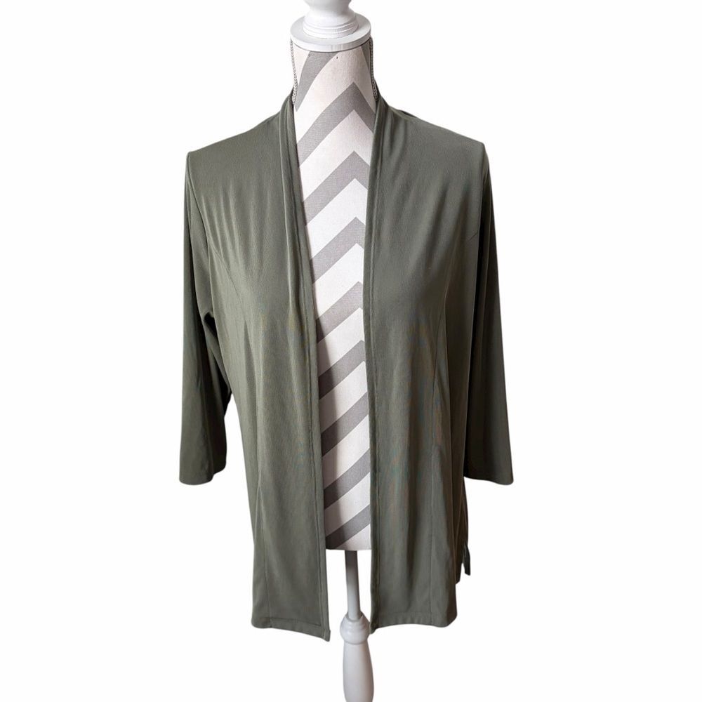 Chico’s Easywear Olive Green Open Front Cardigan Lightweight‎ Layer Size 2 (M-L)